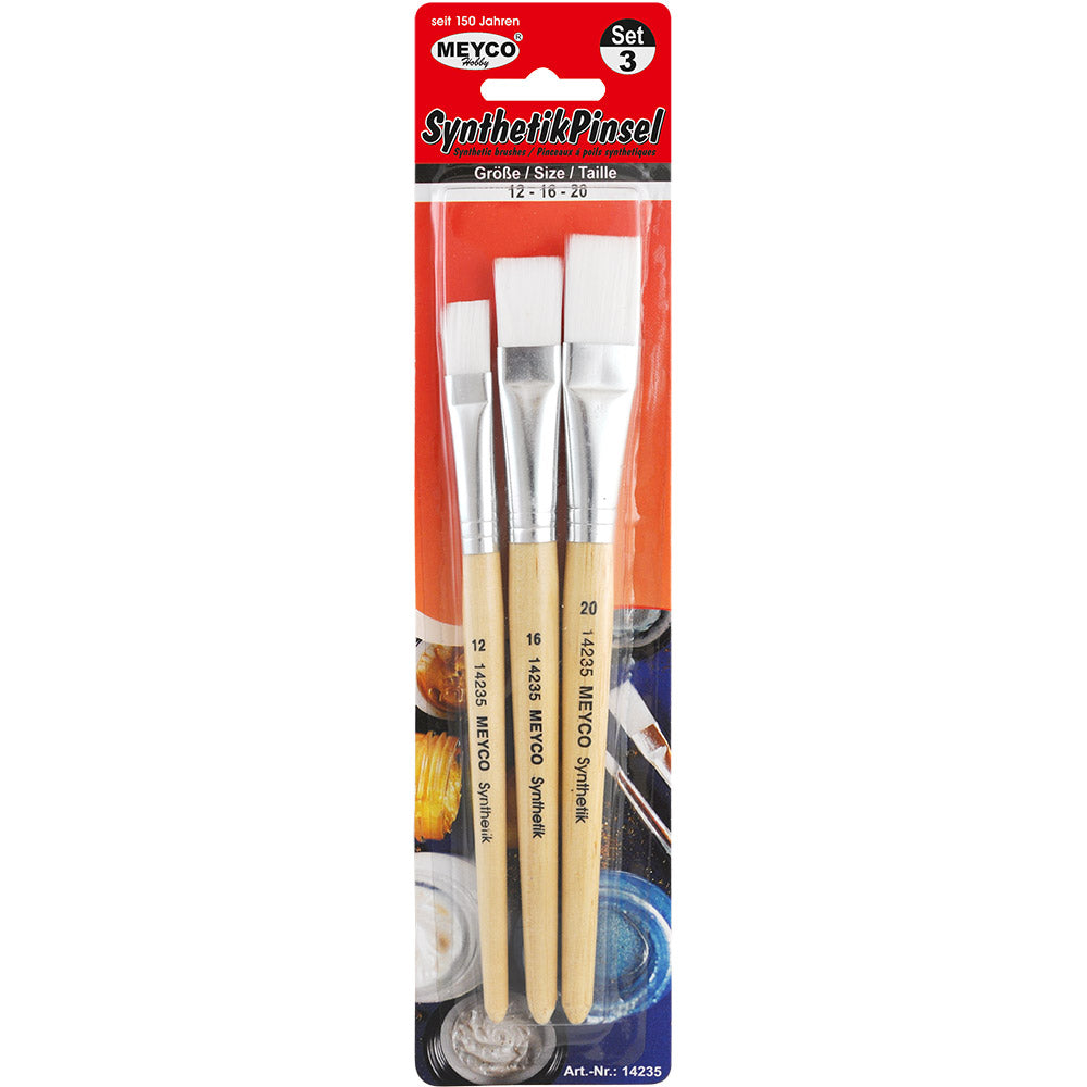 Synthetikpinsel mit Holzgriff flach weiß 3er Set