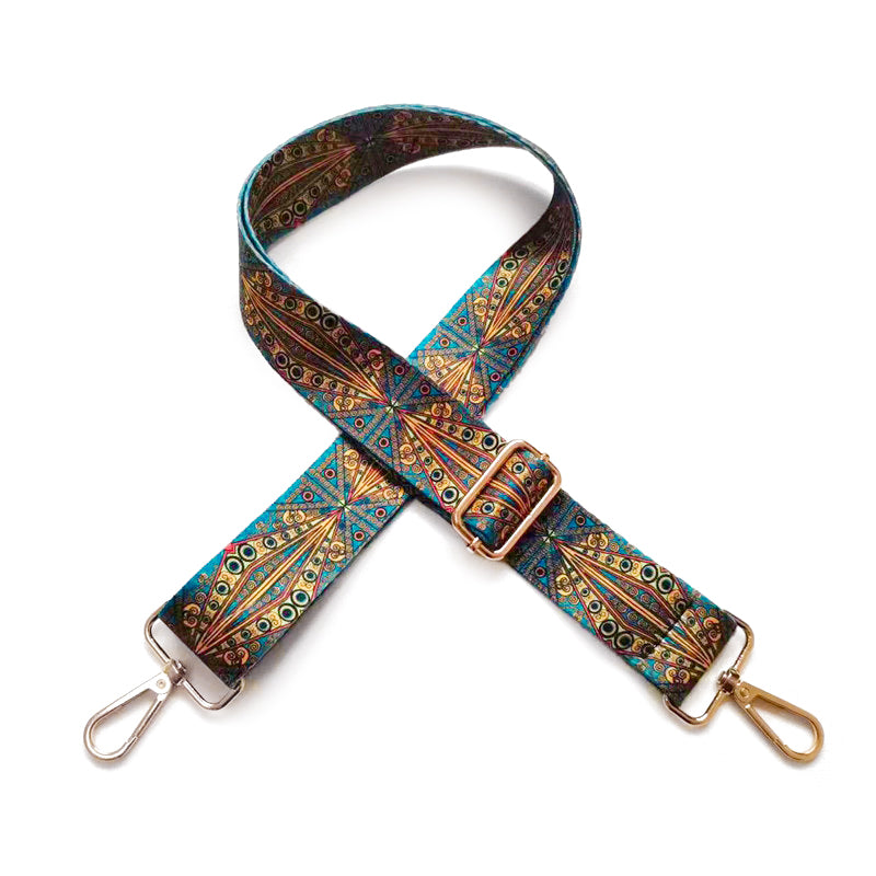 Ethno Taschengurt verstellbar bunt gemustert mit goldfarbener Schnalle 135×3,8cm