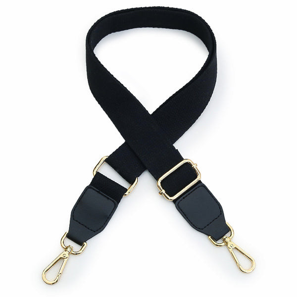 Verstellbarer Baumwoll-Schultergurt uni mit Karabinerhaken Ersatz-Taschenriemen breit, hellgold / schwarz 88-145,5 × 3,7cm