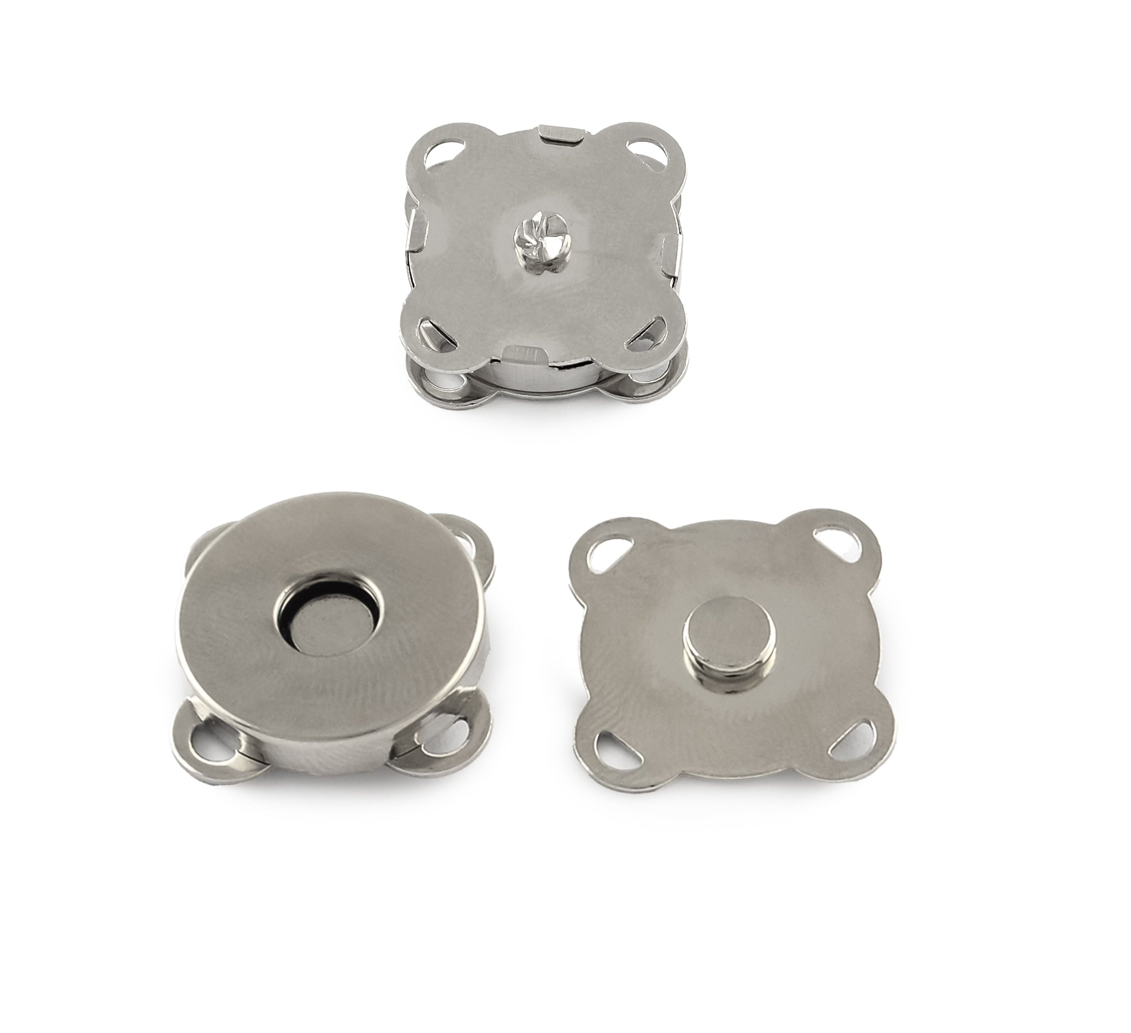 Magnet Schnappverschluss f. Taschen silberfärbig 15x15x6mm mit Annähösen 4 Stück/Btl