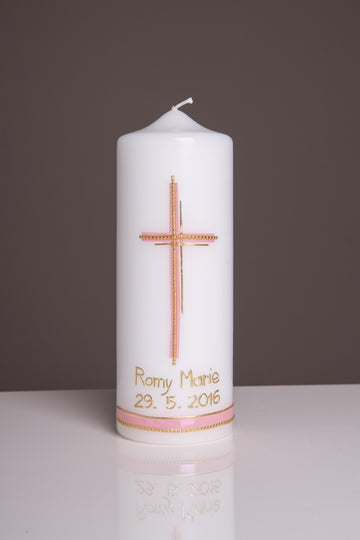 Taufkerze Stumpe mit Kreuz personalisiert 25cm/7cm