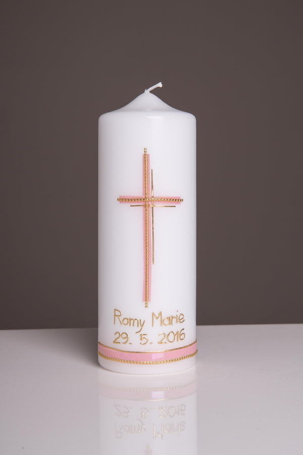 Taufkerze Stumpe mit Kreuz personalisiert 25cm/7cm