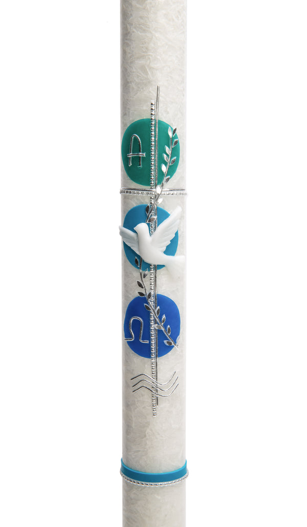 Taufkerze Stearin Kreise Blau-Töne 40x3cm inkl. Karton