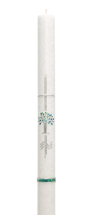 Taufkerze Stearin Baum und Kreuz silber 40x3cm inkl. Karton