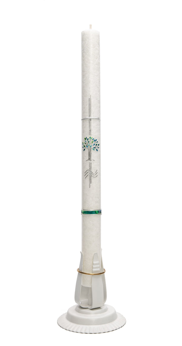 Taufkerze Stearin Baum und Kreuz silber  40x3cm inkl. Karton
