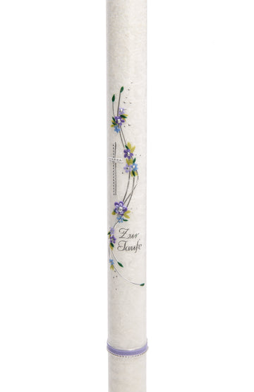 Taufkerze Stearin Blumenranke Kreuz silber 40x3cm inkl. Karton