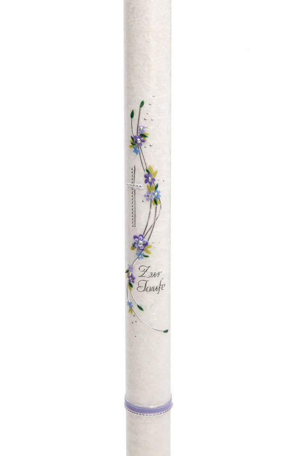 Taufkerze Stearin Blumenranke Kreuz silber 40x3cm inkl. Karton