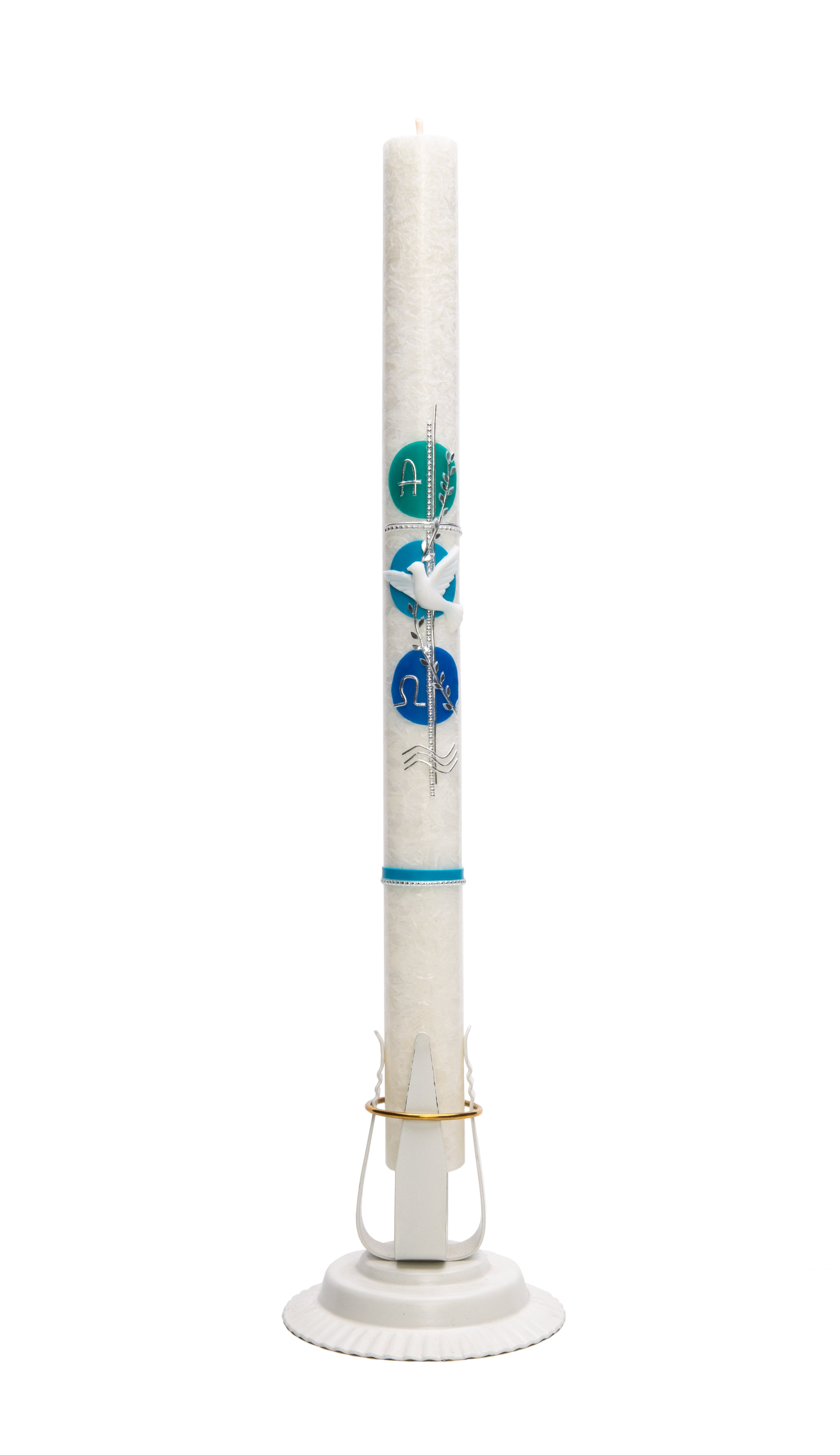 Taufkerze Stearin Kreise Blau-Töne 40x3cm inkl. Karton