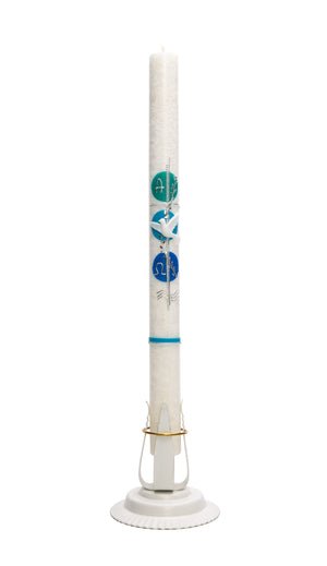 Taufkerze Stearin Kreise Blau-Töne 40x3cm inkl. Karton