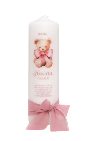 Taufkerze mit süßem Teddybär-Motiv – liebevolles Design für kleine Täuflinge 25cm/7cm