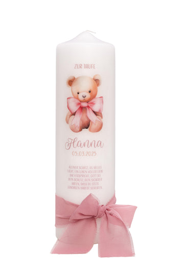 Taufkerze mit süßem Teddybär-Motiv – liebevolles Design für kleine Täuflinge 25cm/7cm