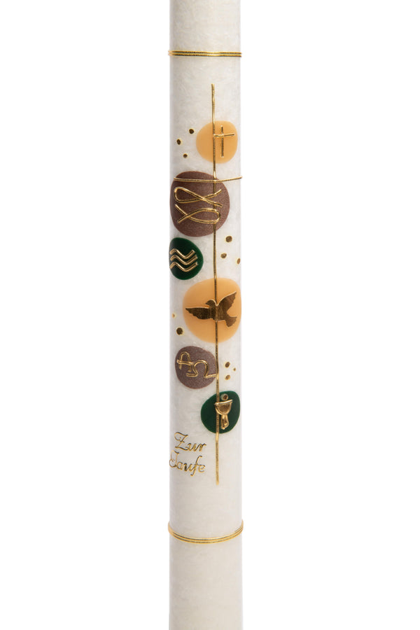 Taufkerze Stearin Kreise beige grün 40x3cm inkl. Karton