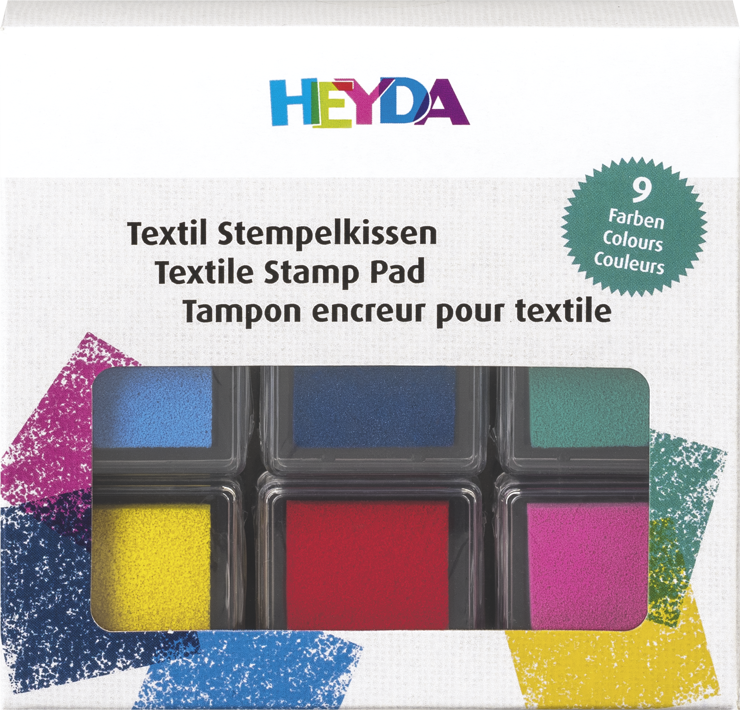 Textil Stempelkissen 3x3cm 9 Farben sortiert