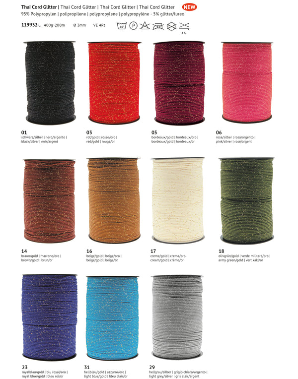 Stafil Thai Cord GLITTER Taschenhäkelgarn ø 3mm 100% Polypropylen 400g / 200m