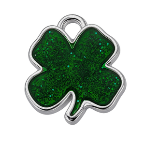 Kleeblatt-Anhänger mit Glitzer platinfarben 13x12mm 1 Stück