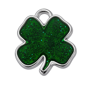 Kleeblatt-Anhänger mit Glitzer platinfarben 13x12mm 1 Stück