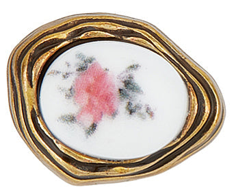 Blumenknöpfe mit Rosenmotiv gold weiß oval 15x11,5mm 1 Stück