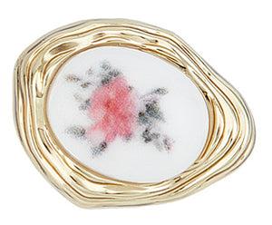 Blumenknöpfe mit Rosenmotiv gold weiß oval 15x11,5mm 1 Stück