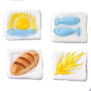 Wachsdekor Ähre Brot Fische Sonne- christliche Symbole 20x20mm 4 Stück