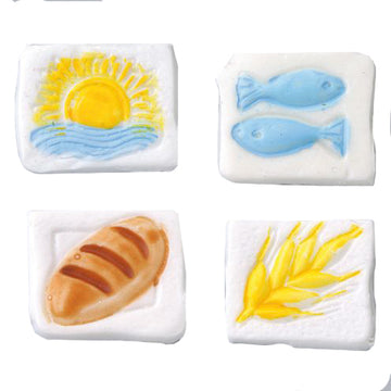 Wachsdekor Ähre Brot Fische Sonne- christliche Symbole 20x20mm 4 Stück