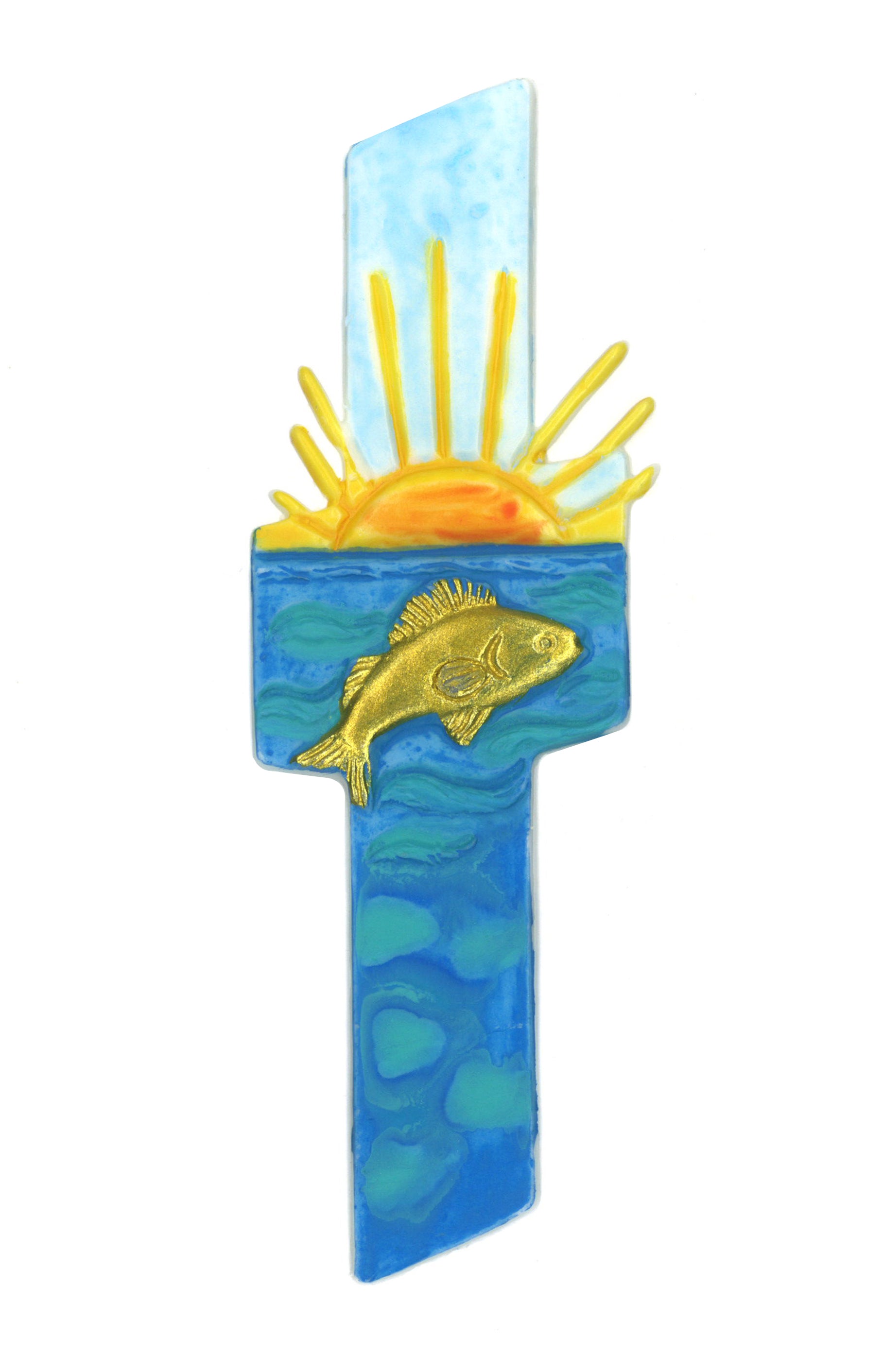 Wachsdekor Kreuz und Fische bunt 140x45mm 1 Stück