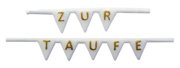Wachsdekor Zur Taufe gold/weiß 1,5x4,2+7,2cm