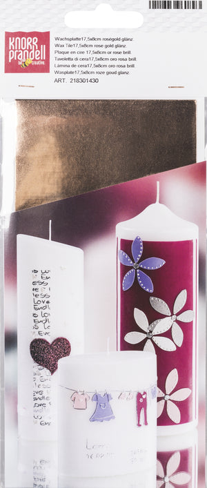 Wachsfolie hochglänzend rosegold, 17,5x8cm, 1 Stück/Pkg., Verzierwachs, Wachsplatte