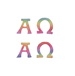 Wachsmotiv Alpha und Omega regenbogenfarben 40x20mm 2 Stück