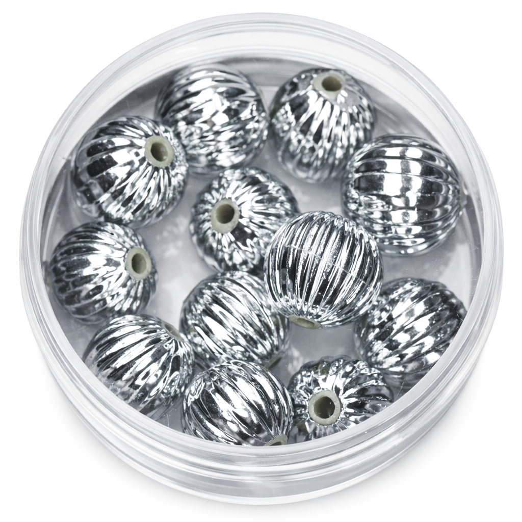 Wachsperle Kugel gerillt silber 10mm 12 Stk./Dose