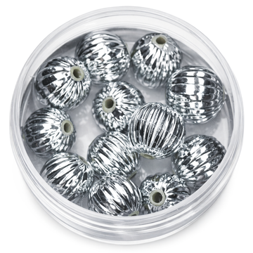Wachsperle Kugel gerillt silber 10mm 12 Stk./Dose