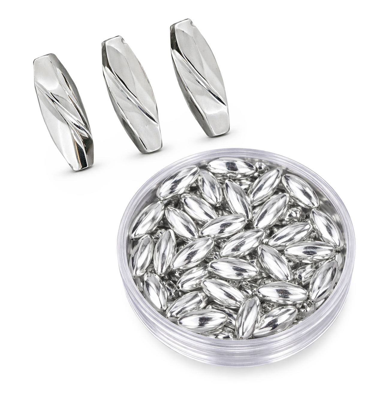 Wachsperle Olive gedreht silber 14mm 35 Stk./Dose