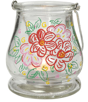 Glaslaterne Windlicht bauchig transparent mit Drahtbügel 10cm