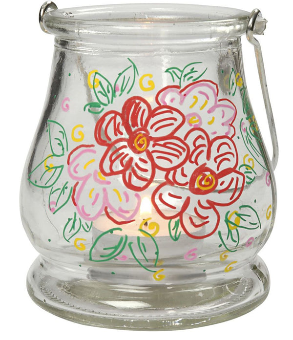 Glaslaterne Windlicht bauchig transparent mit Drahtbügel 10cm