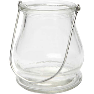 Glaslaterne Windlicht bauchig transparent mit Drahtbügel 10cm