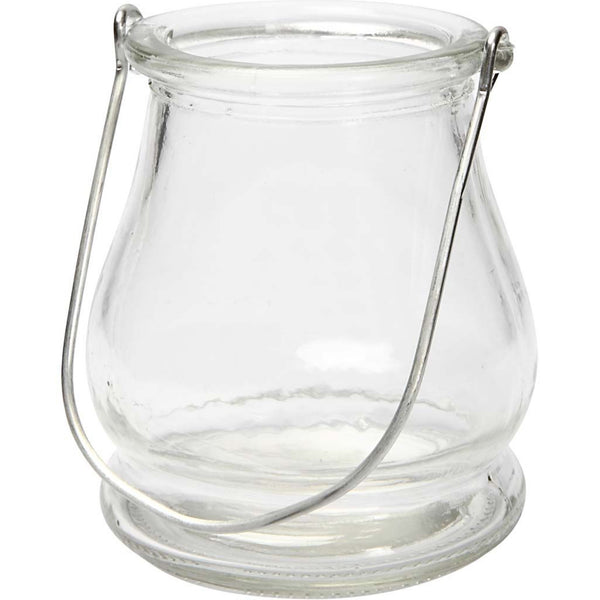 Glaslaterne Windlicht bauchig transparent mit Drahtbügel 10cm