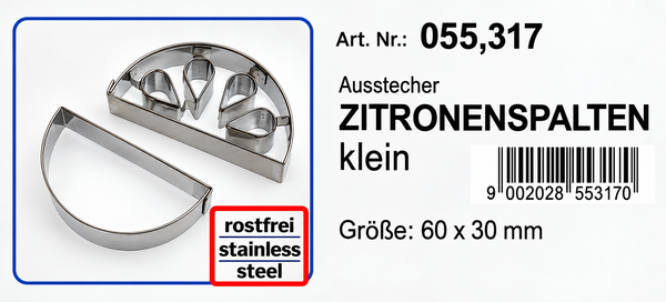 Ausstechform Zitronenspalten 2-teilig mit Auswerfer Edelstahl rostfrei