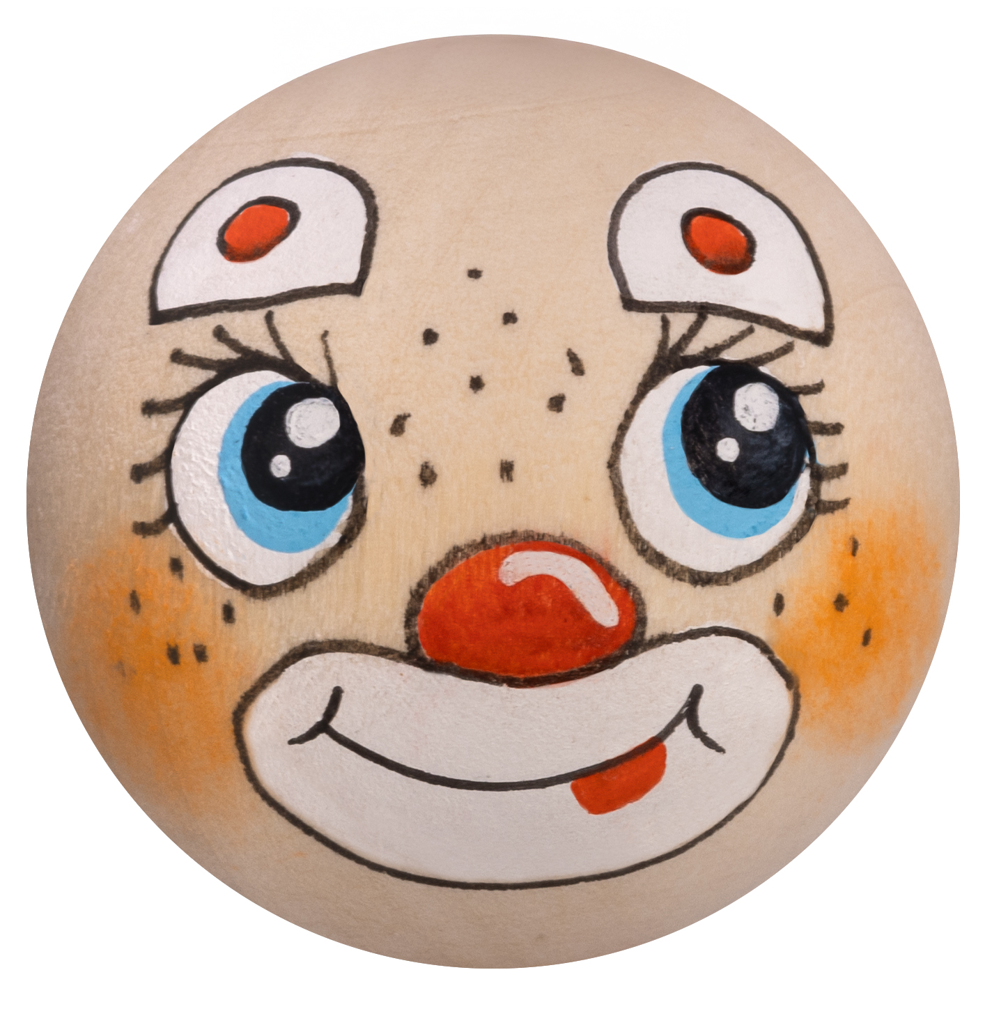  Handbemaltes Holzköpfchen Clown orange blaue Augen 