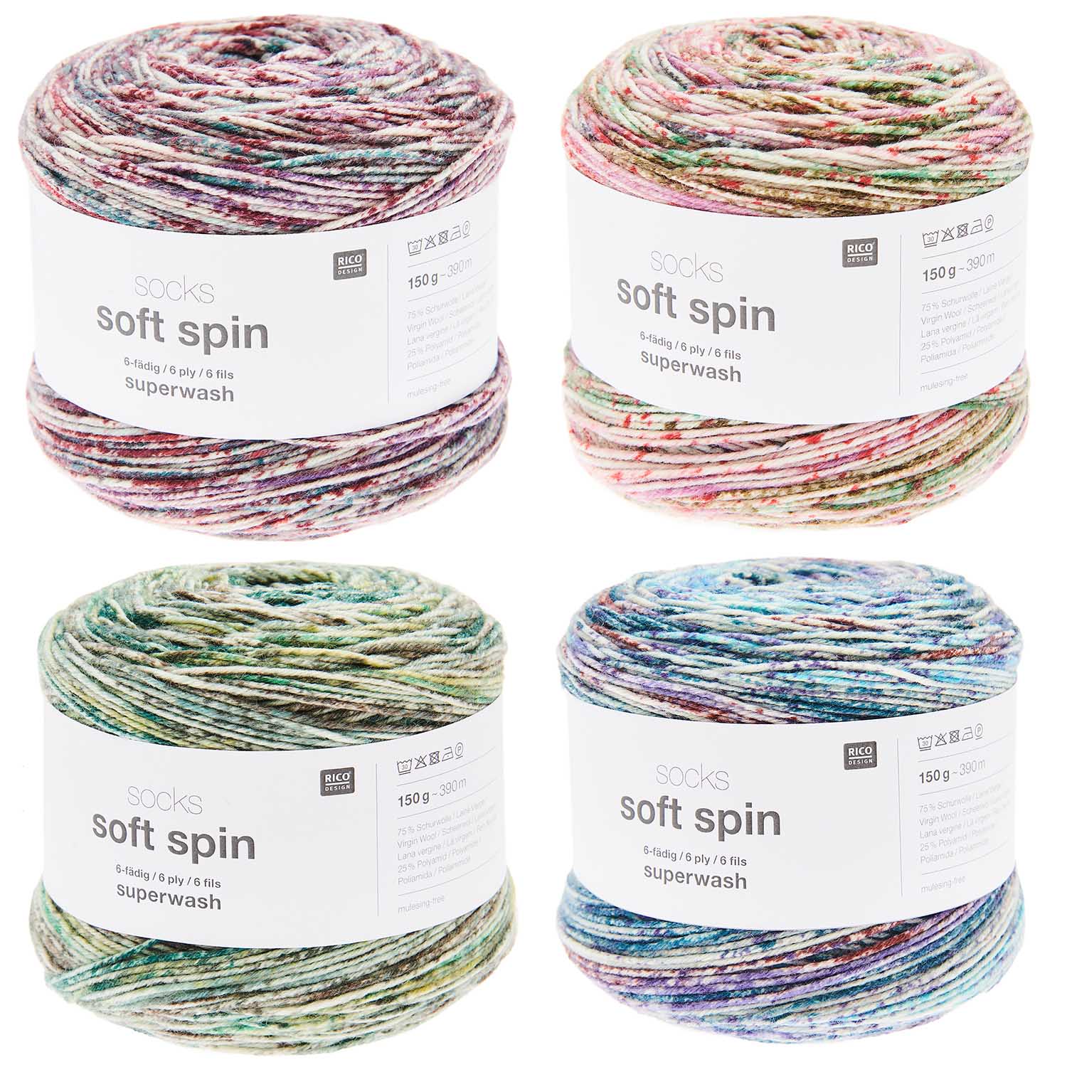 Socks Soft Spin 6-fädig Sockenwolle  75% WV 25% PA 150g / 390m