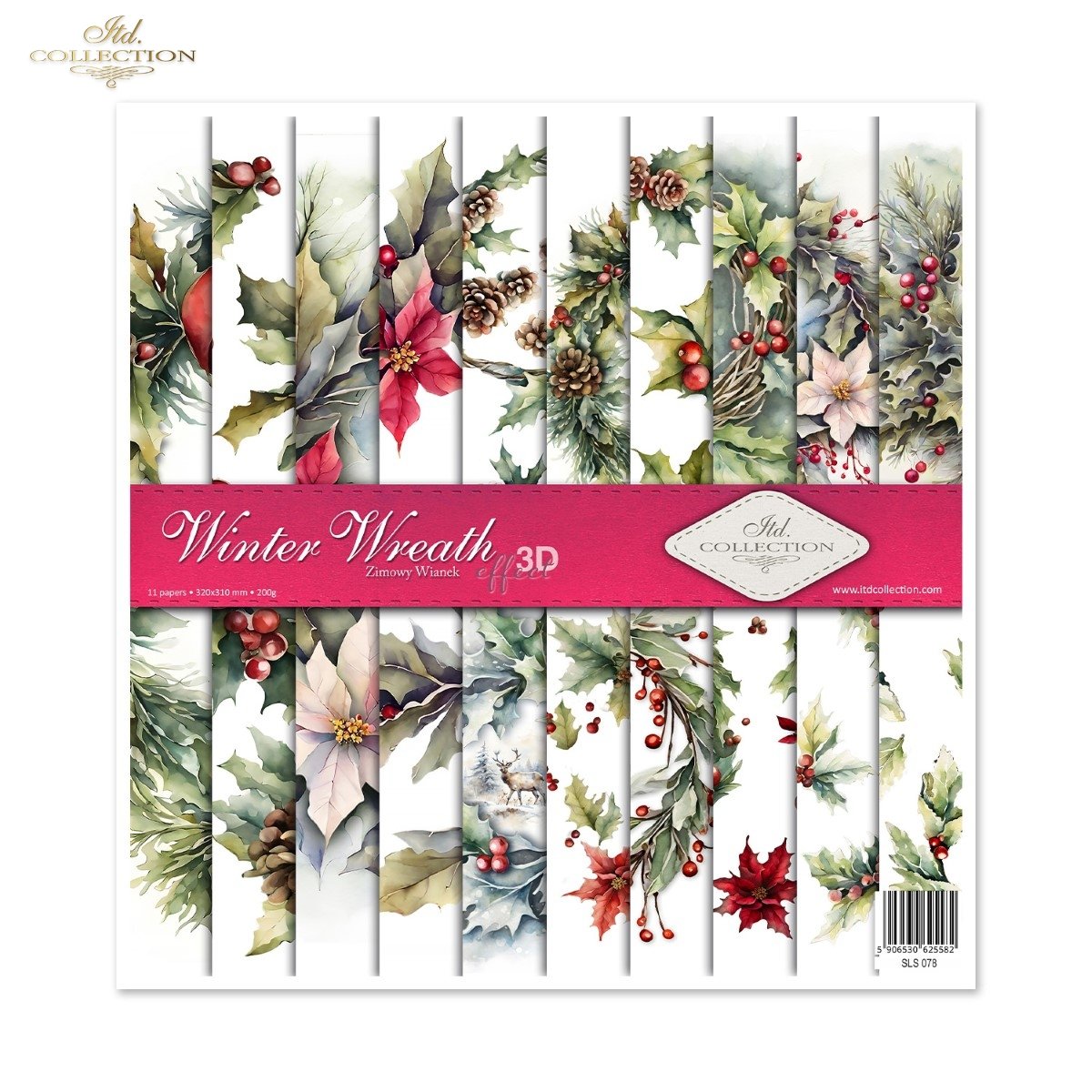 Scrapbooking Papier Winter Wreath Set 310x320 mm 200 g/m2 10 Stück 