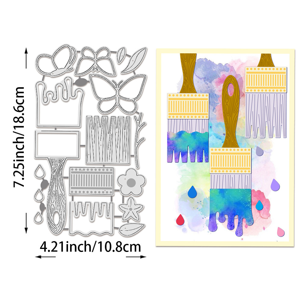 Stanzschablonen-Set Pinsel mit Blumen und Schmetterlingen 16-teilig