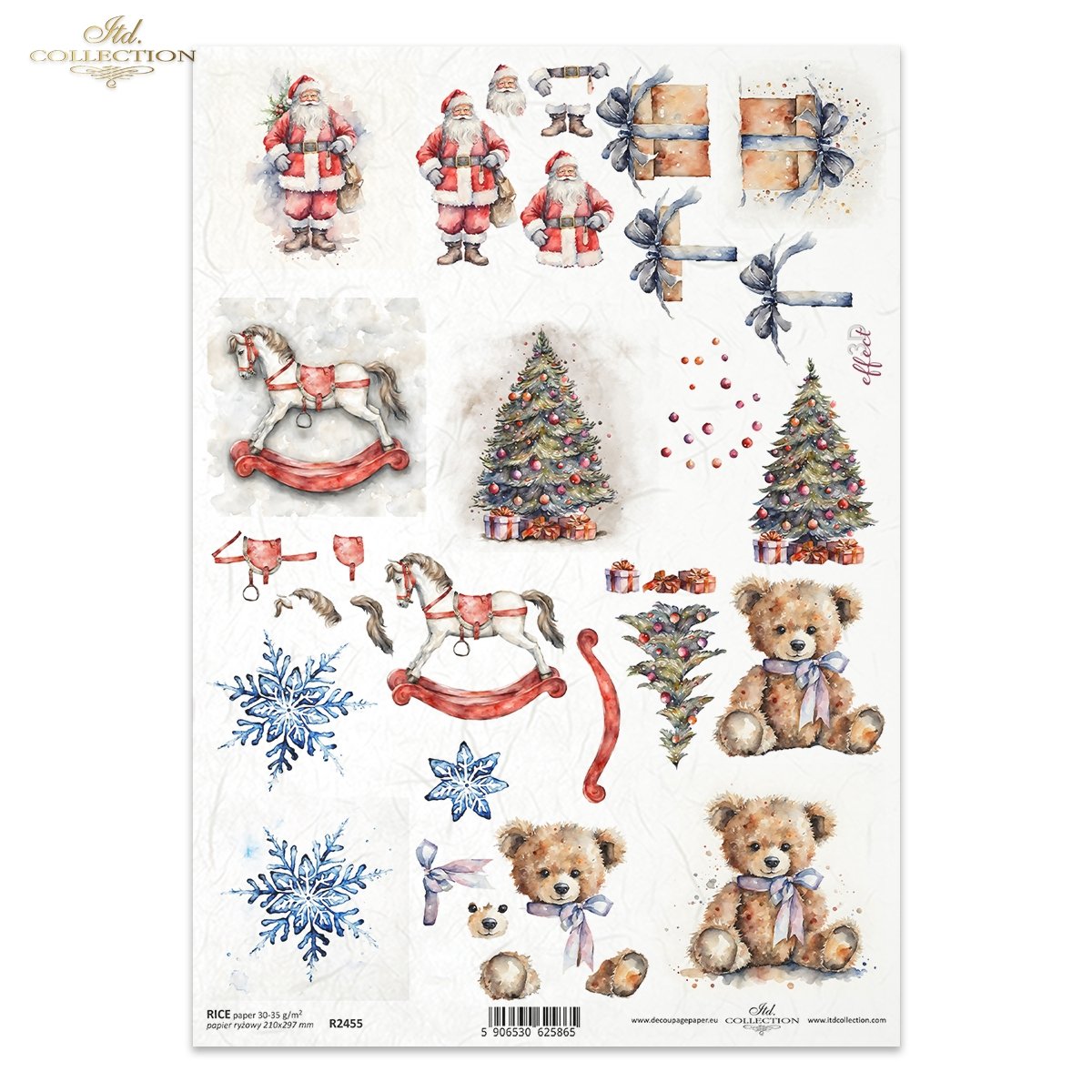 Reispapier Teddy und Weihnachtsmann  210x297mm 1 Bogen