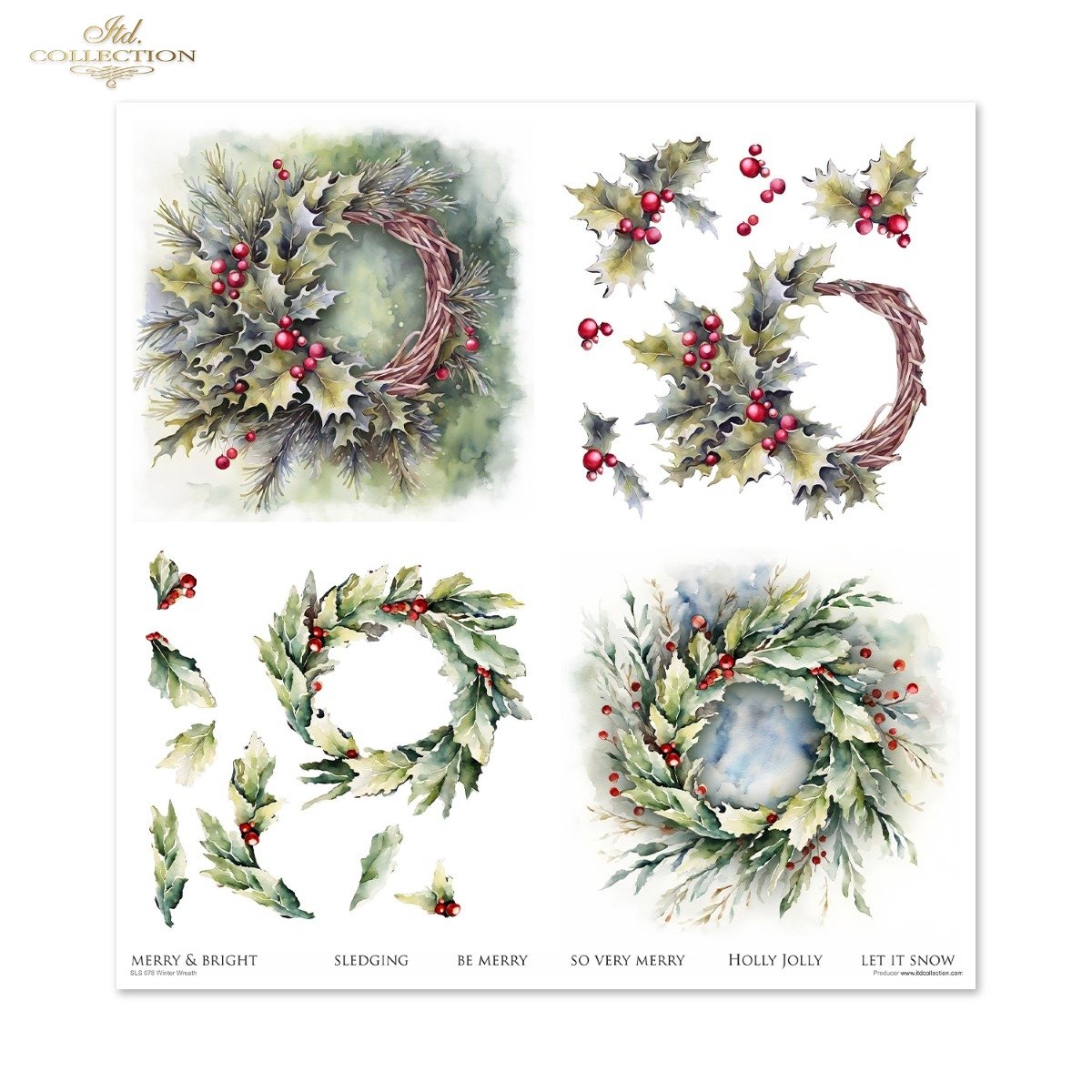 Scrapbooking Papier Winter Wreath Set 310x320 mm 200 g/m2 10 Stück 