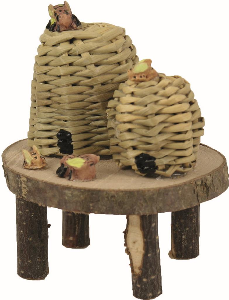 Miniatur Tisch mit Bienenkörben 7,2cm