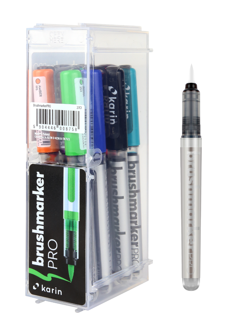  Karin Markers Brushmarker PRO BASIC COLORS+ Blender Set mit Nylon-Pinselspitze 12 Stifte 