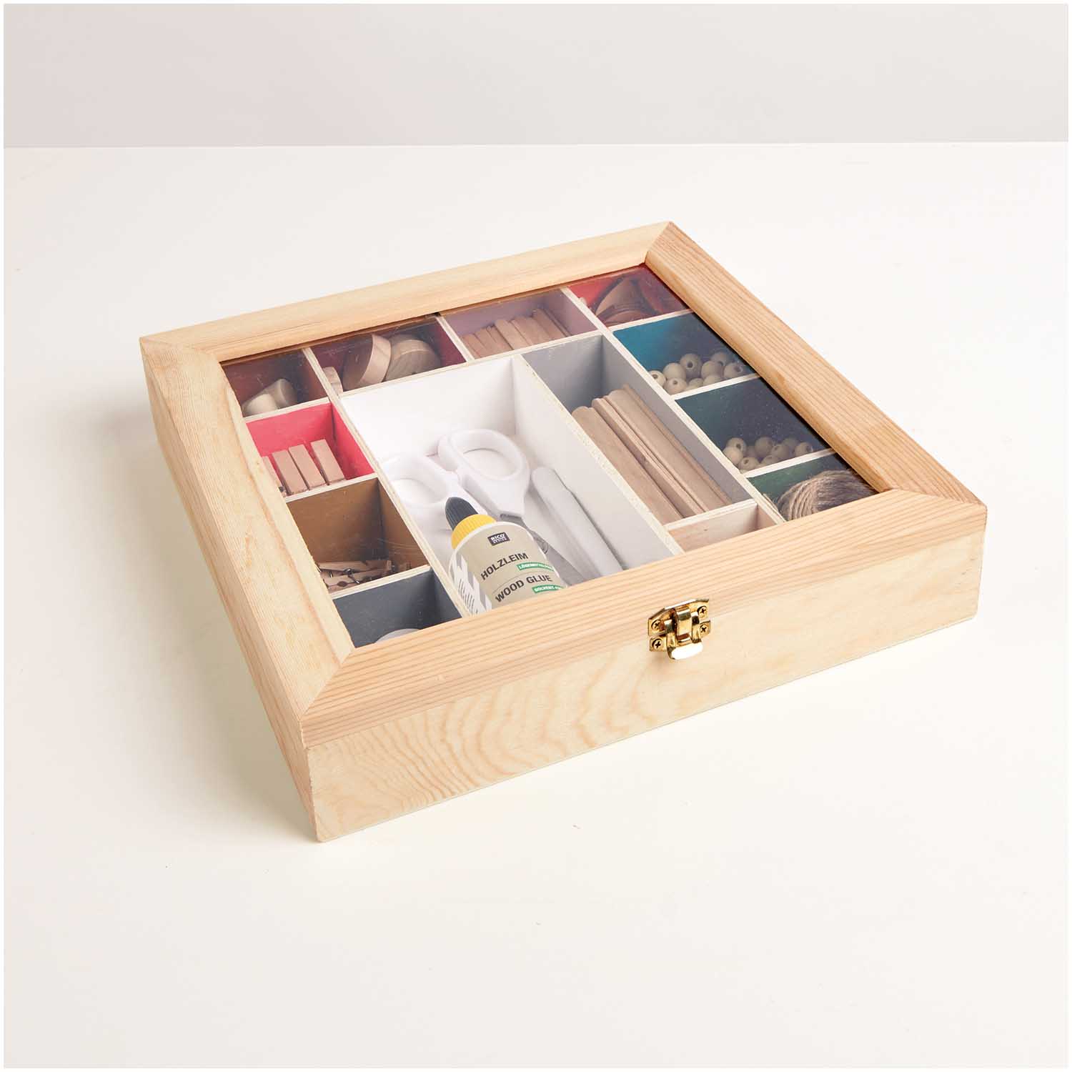 Sortierbox aus Holz mit Sichtfenster 27,1 x 27,6 x 5,5 cm