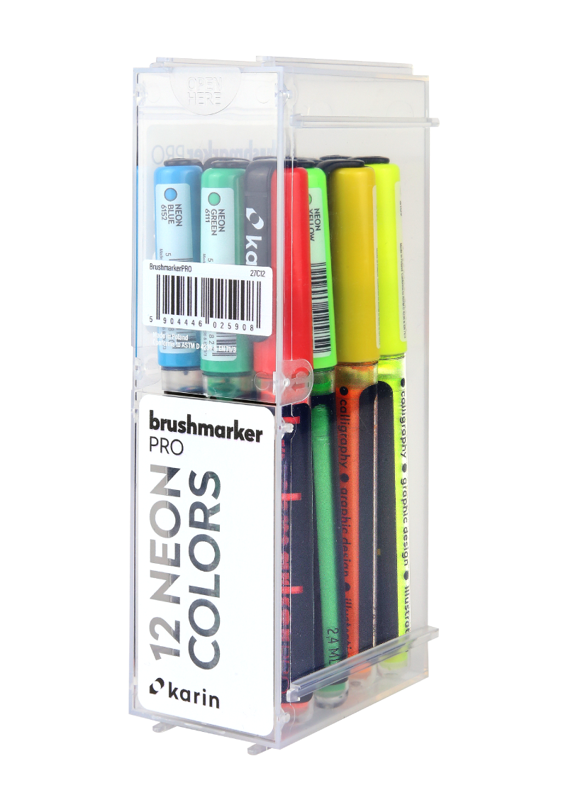  Karin Markers Brushmarker PRO NEON COLORS Set mit Nylon-Pinselspitze 12 Stifte 