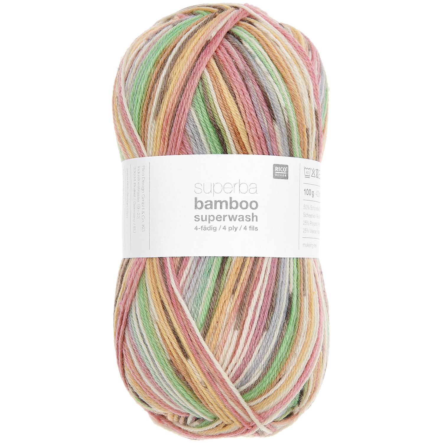 Socks Bamboo 4-fädig Rainbow 50% Schurwolle, 25% Polyamid, 25% Viskos 100g / 420m