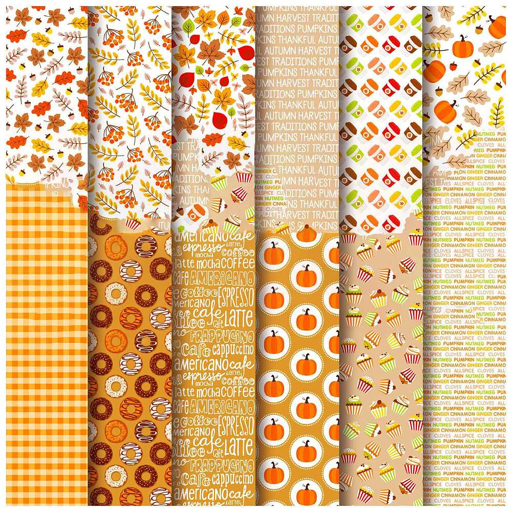 Scrapbooking Papier Set Herbst mit Kürbissen orange 12 Blatt 153x153mm