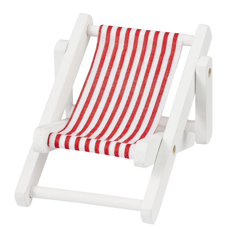 Deko Miniatur-Liegestuhl Holzgestell rot/weiß 10cm