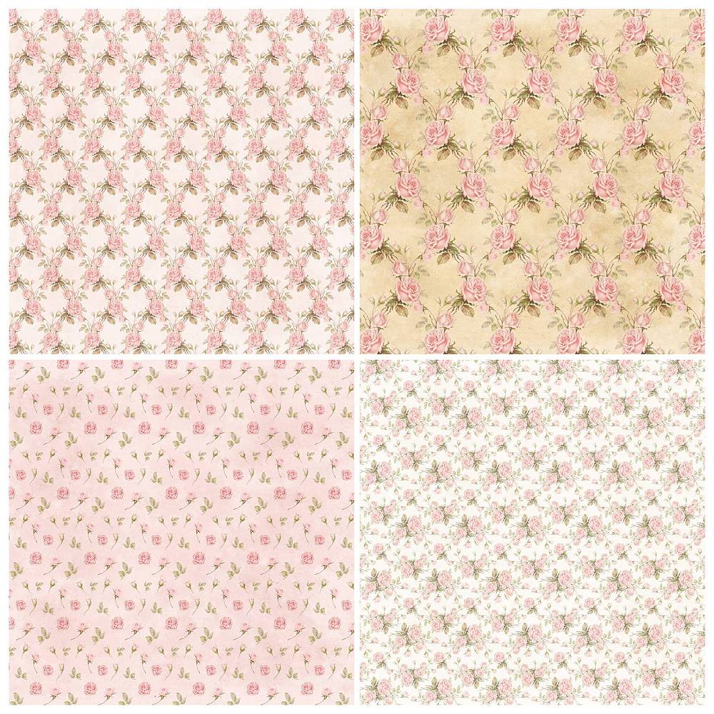 Scrapbooking-Papierblock Vintage Rosen rosa pastell 15x15cm 12 Designs 12 Blatt 